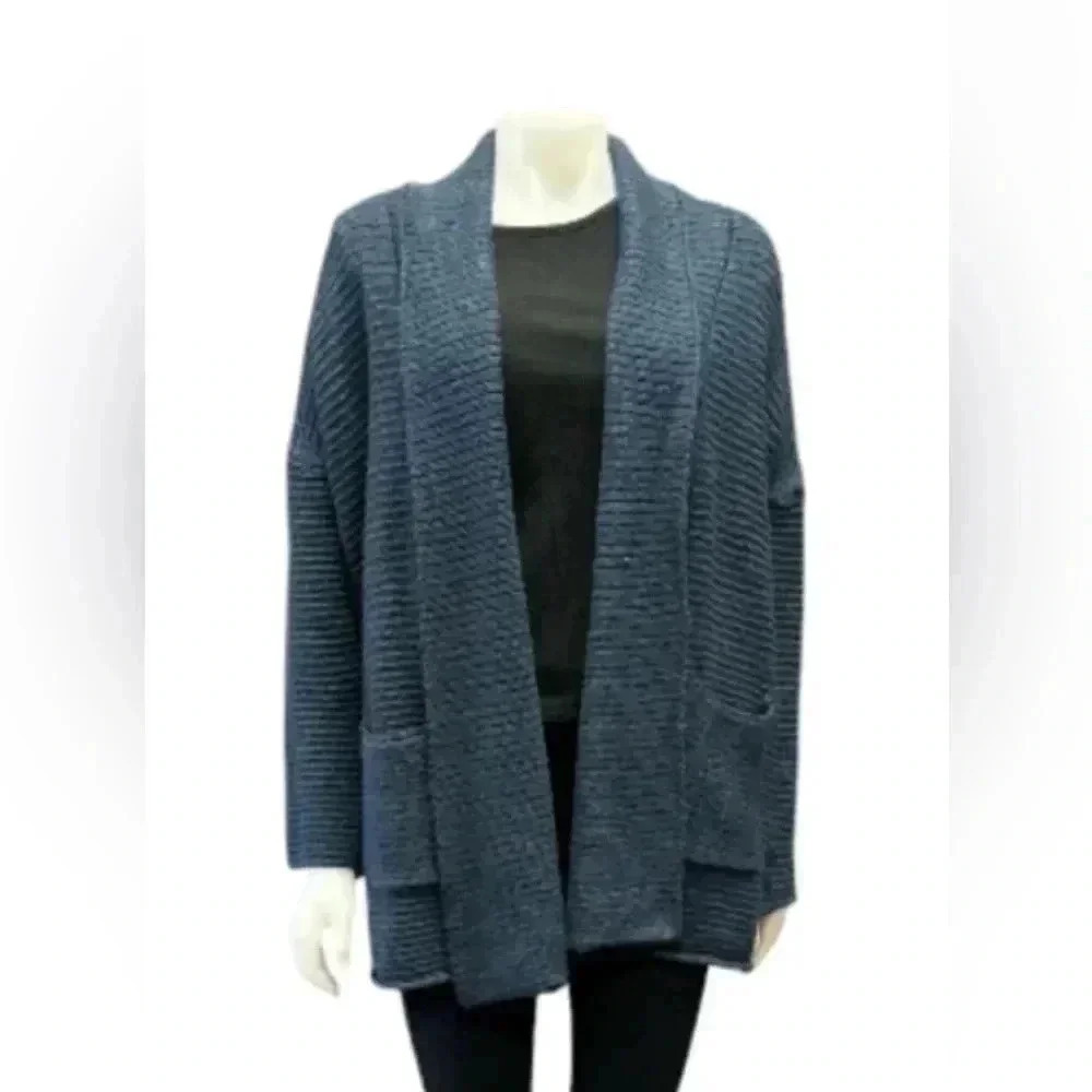 Tahari EUC Knit Longsleeve Open Cardigan Navy Blue Size XL